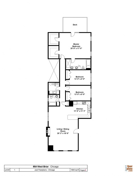 Floor plan for 3 beds, 2 baths, 1810 sqft